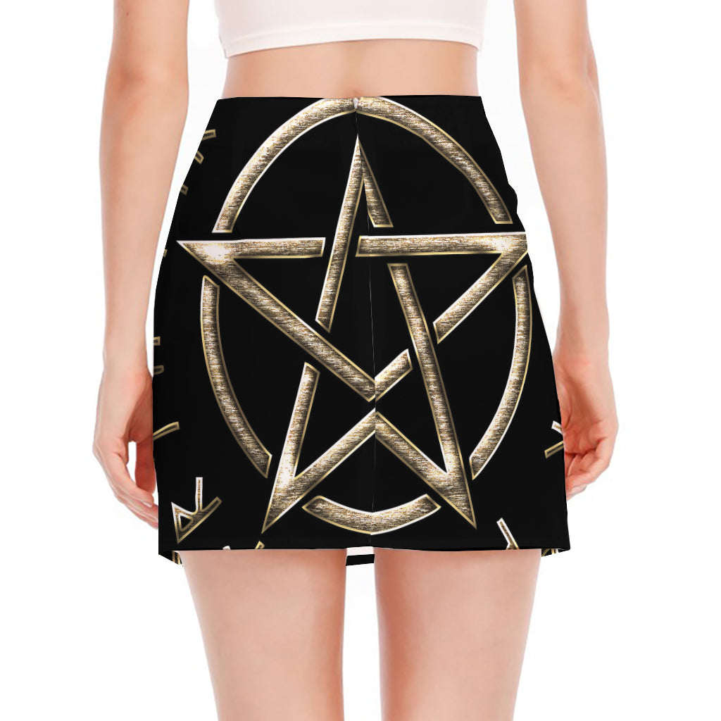 Viking Nordic Runes Pentagram Print Side Slit Mini Skirt
