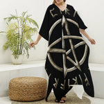 Viking Nordic Runes Pentagram Print Silk V-Neck Kaftan Dress