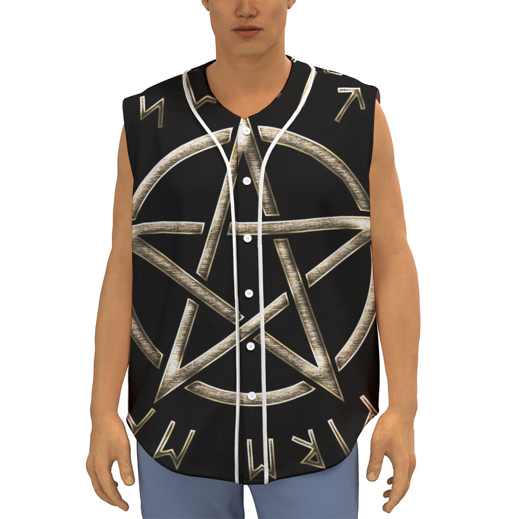 Viking Nordic Runes Pentagram Print Sleeveless Baseball Jersey