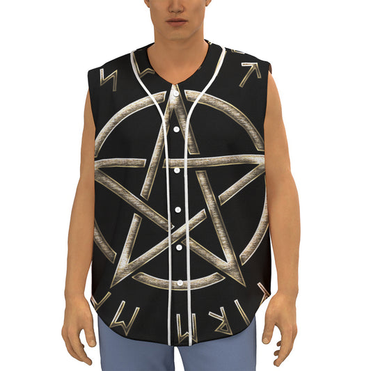 Viking Nordic Runes Pentagram Print Sleeveless Baseball Jersey