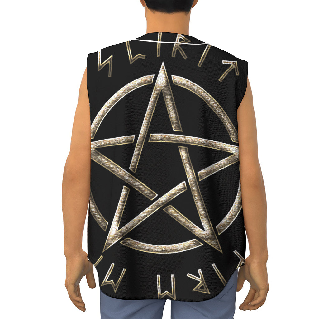 Viking Nordic Runes Pentagram Print Sleeveless Baseball Jersey