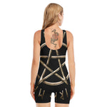 Viking Nordic Runes Pentagram Print Sleeveless One Piece Swimsuit