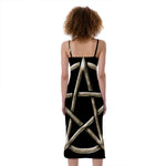 Viking Nordic Runes Pentagram Print Slim Fit Midi Cami Dress