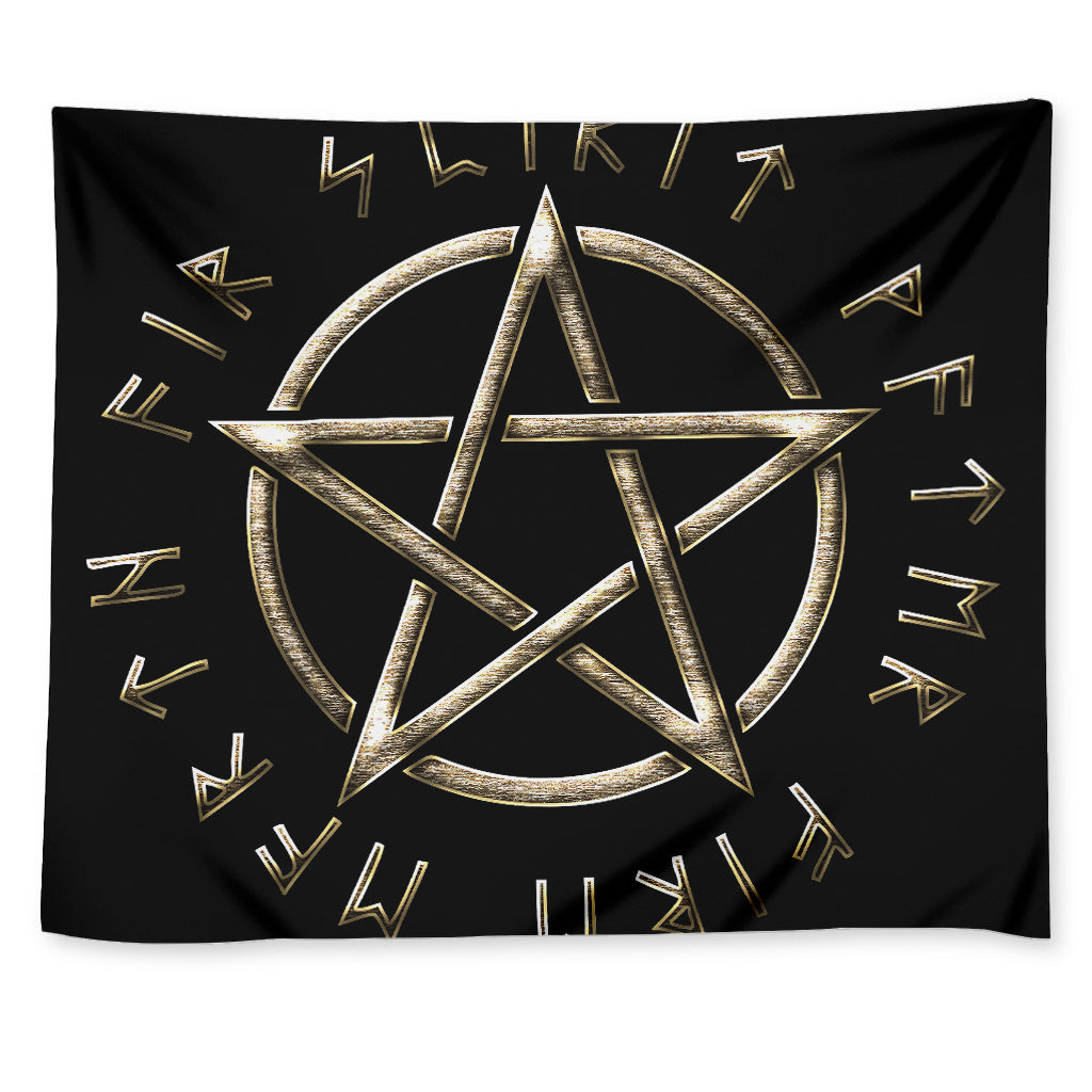 Viking Nordic Runes Pentagram Print Tapestry
