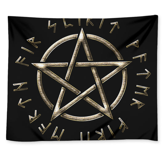Viking Nordic Runes Pentagram Print Tapestry