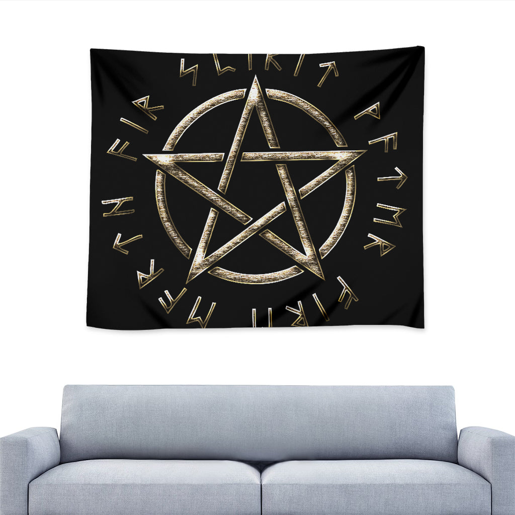 Viking Nordic Runes Pentagram Print Tapestry