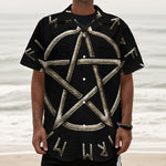 Viking Nordic Runes Pentagram Print Textured Short Sleeve Shirt