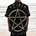Viking Nordic Runes Pentagram Print Textured Short Sleeve Shirt
