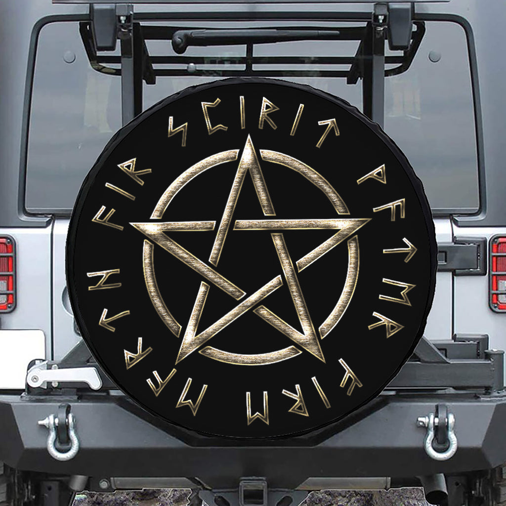 Viking Nordic Runes Pentagram Print Tire Cover