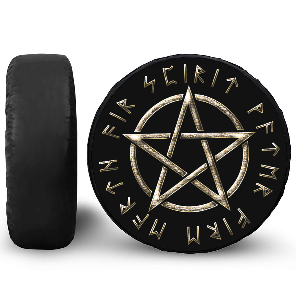 Viking Nordic Runes Pentagram Print Tire Cover