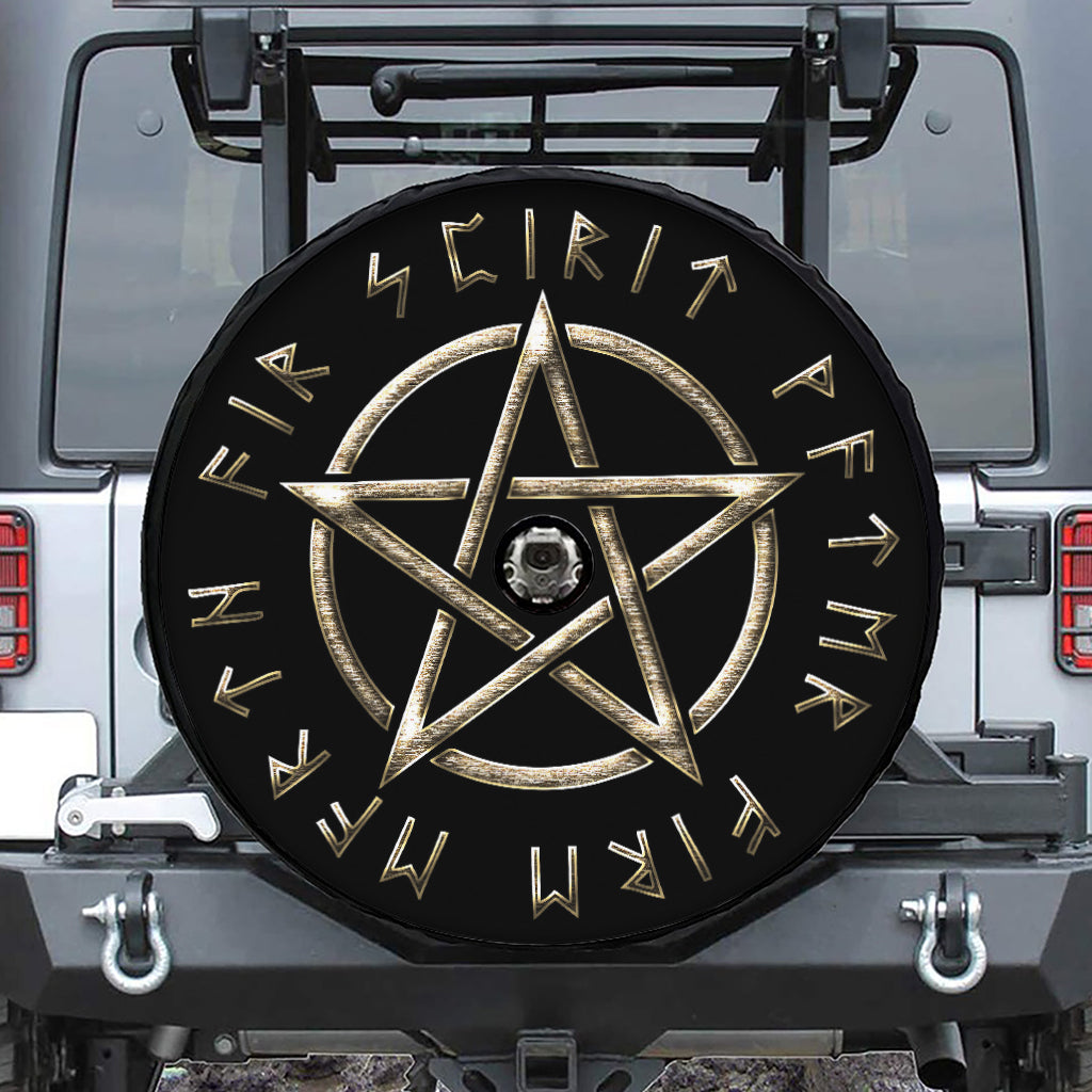 Viking Nordic Runes Pentagram Print Tire Cover With Camera Hole