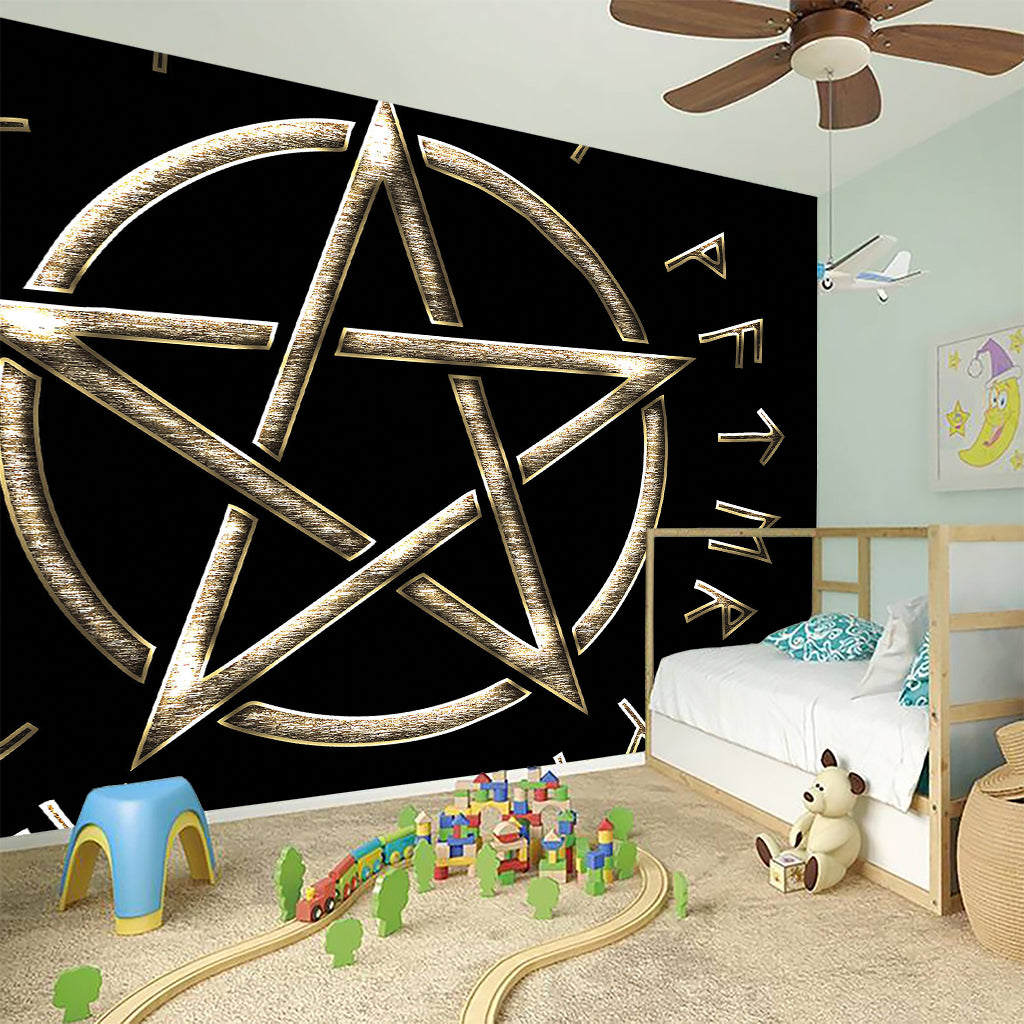 Viking Nordic Runes Pentagram Print Wall Sticker