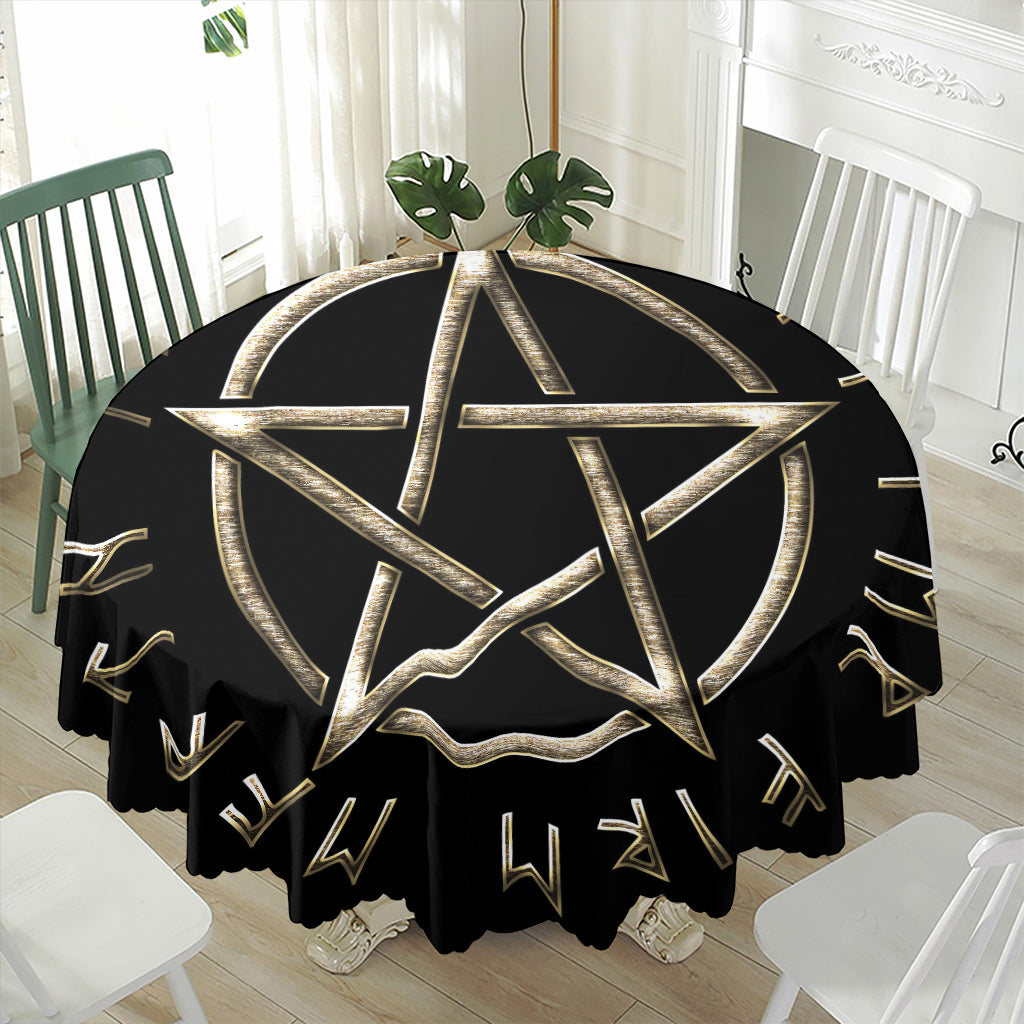 Viking Nordic Runes Pentagram Print Waterproof Round Tablecloth