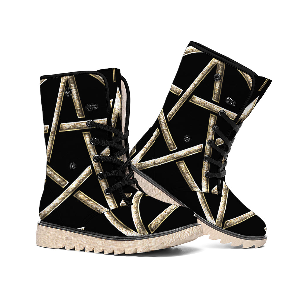 Viking Nordic Runes Pentagram Print Winter Boots