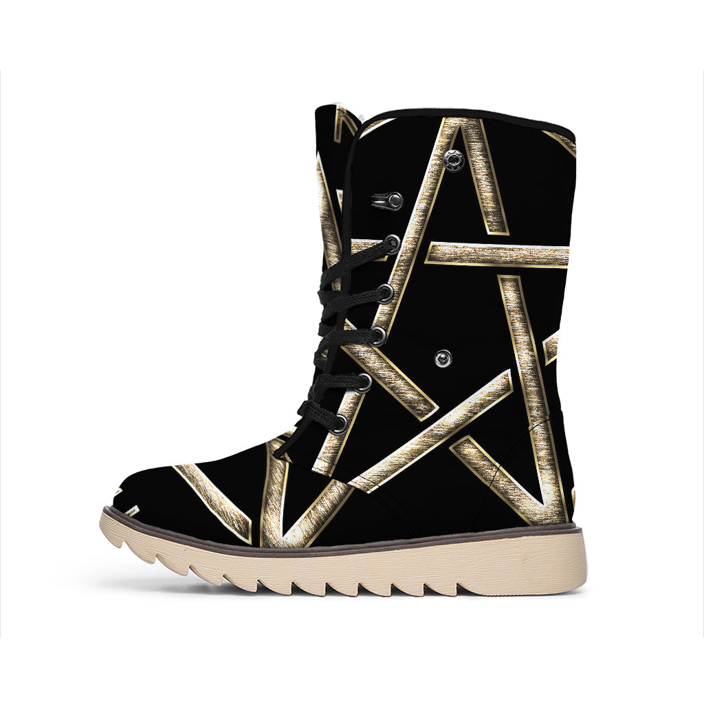 Viking Nordic Runes Pentagram Print Winter Boots