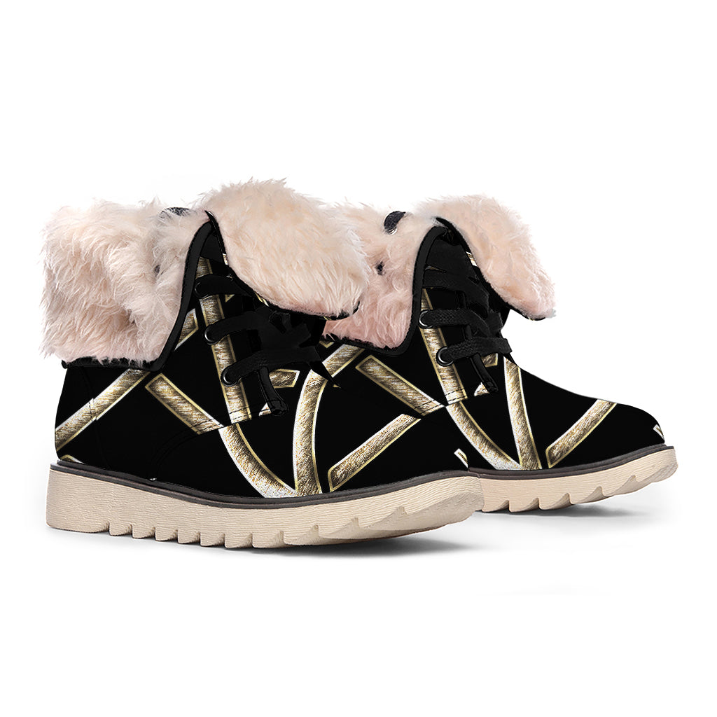 Viking Nordic Runes Pentagram Print Winter Boots