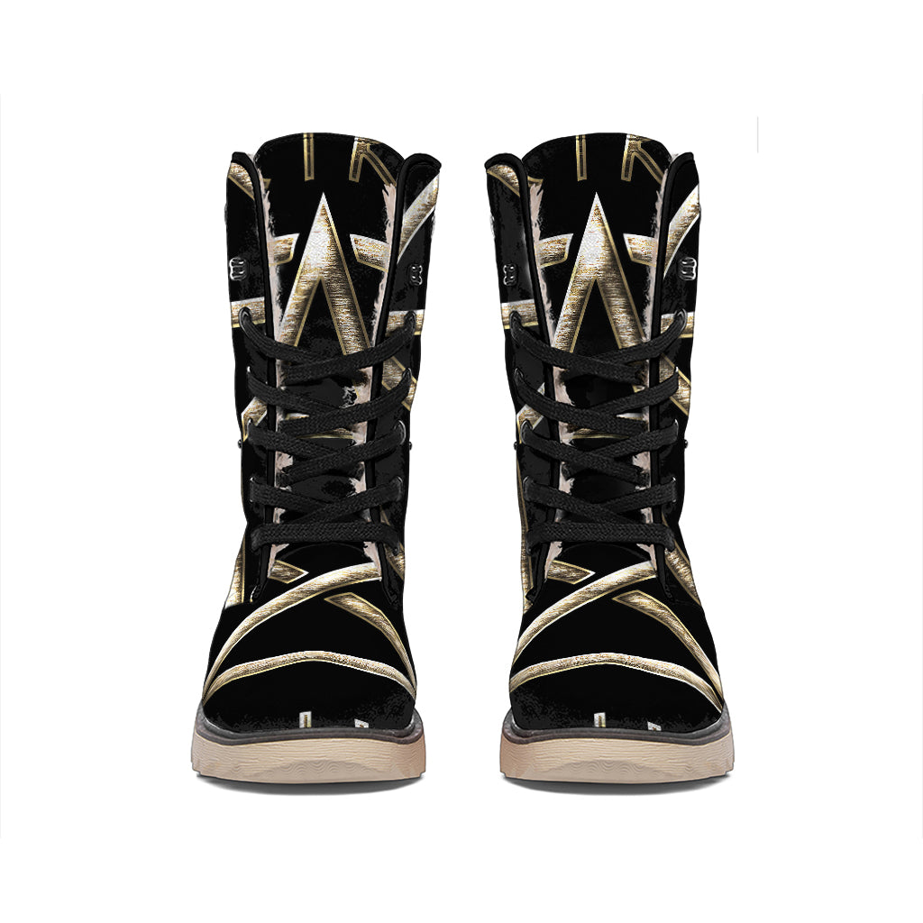 Viking Nordic Runes Pentagram Print Winter Boots
