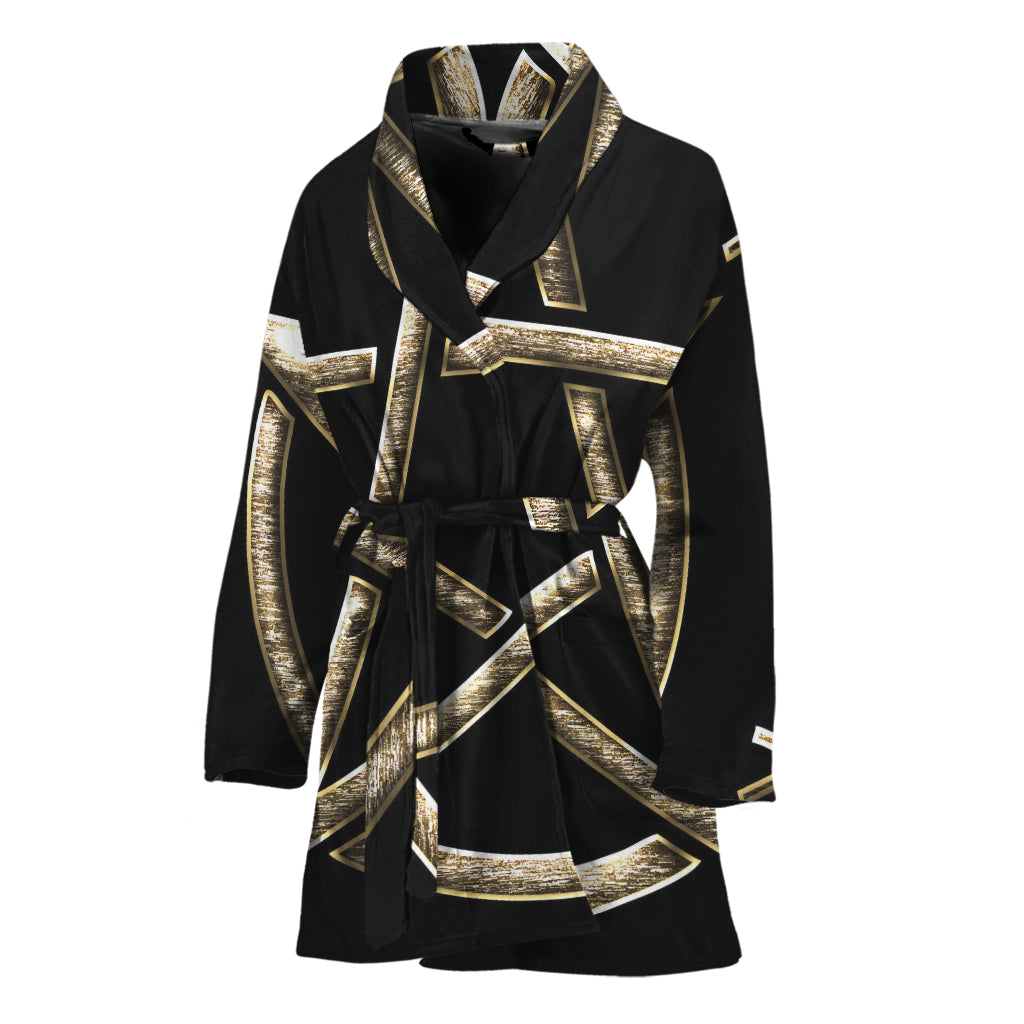 Viking Nordic Runes Pentagram Print Women's Bathrobe