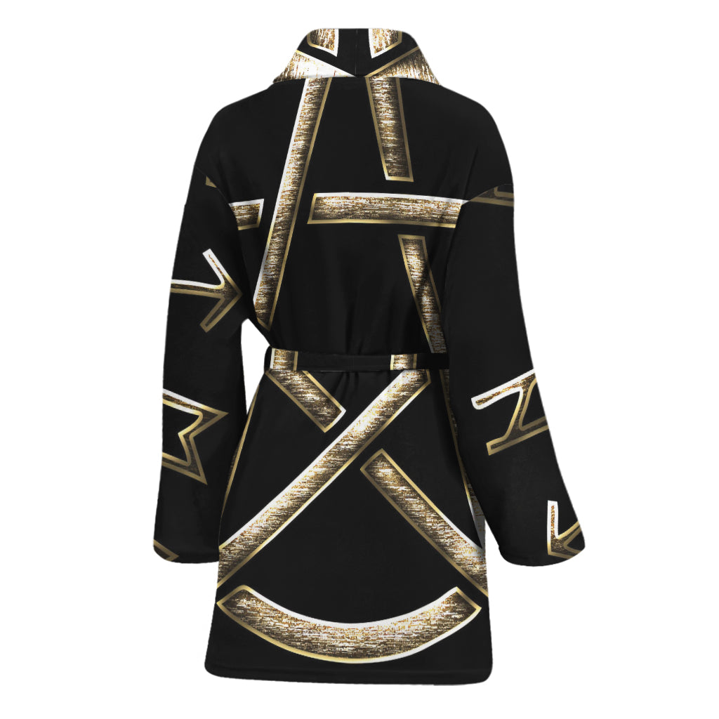 Viking Nordic Runes Pentagram Print Women's Bathrobe