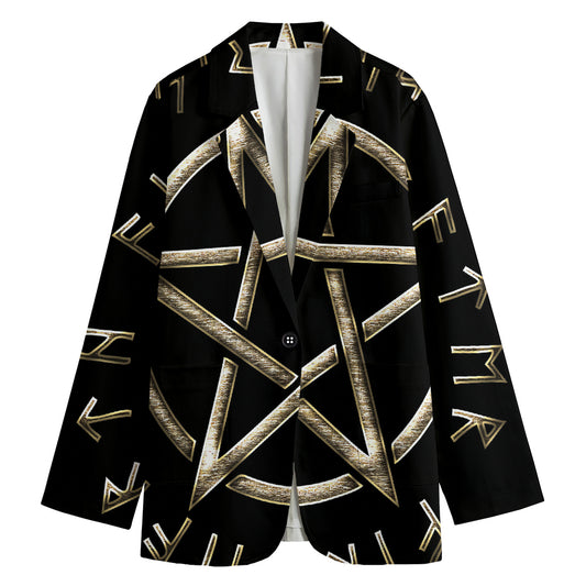 Viking Nordic Runes Pentagram Print Women's Blazer