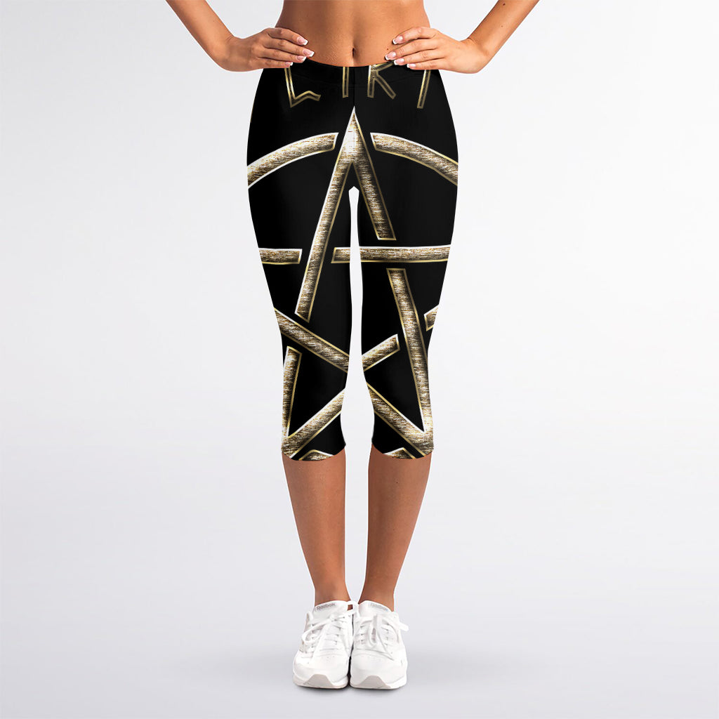 Viking Nordic Runes Pentagram Print Women's Capri Leggings