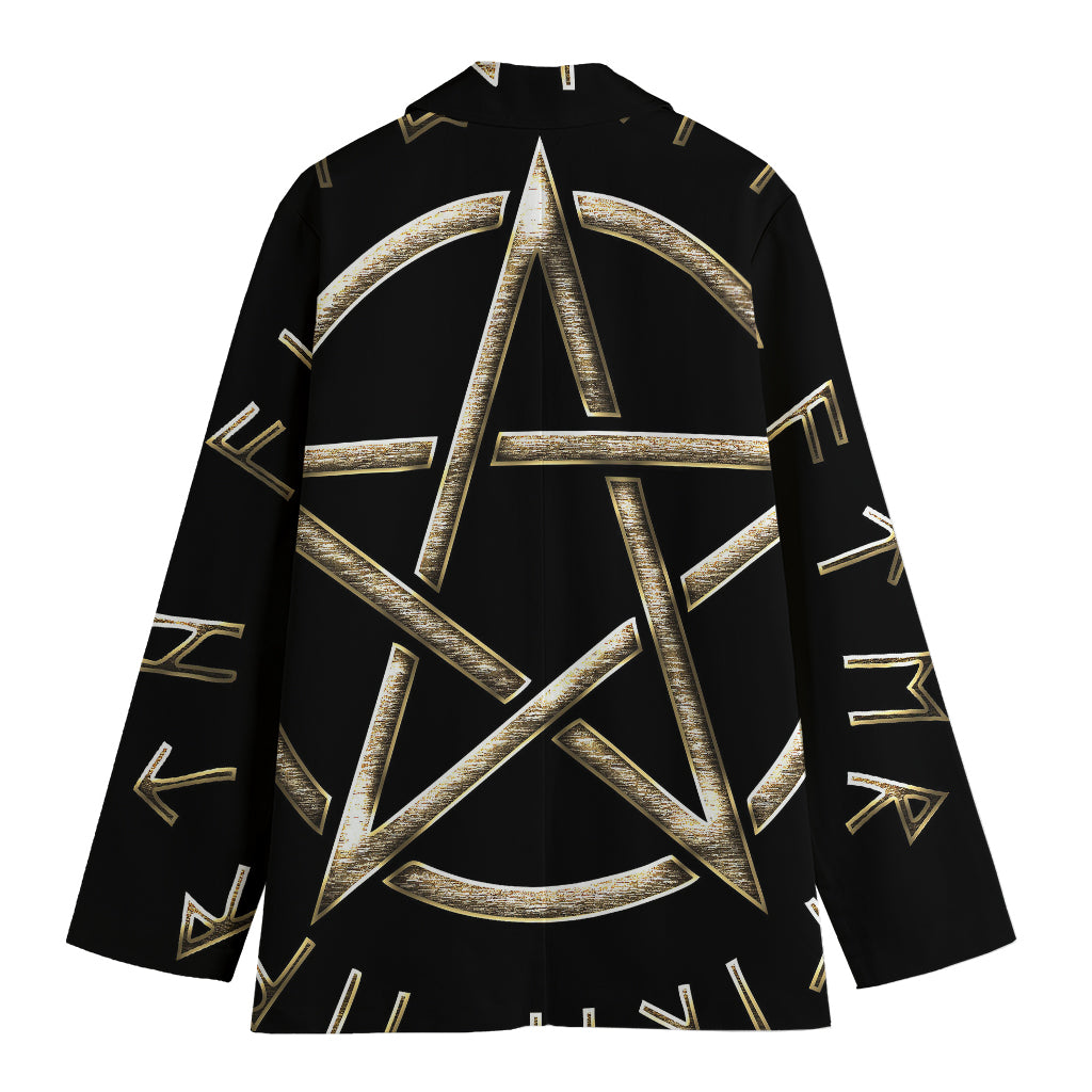Viking Nordic Runes Pentagram Print Women's Cotton Blazer