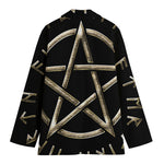 Viking Nordic Runes Pentagram Print Women's Cotton Blazer