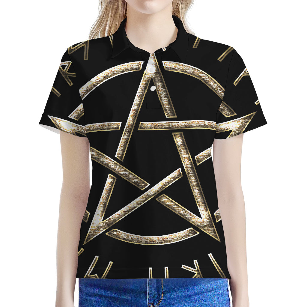 Viking Nordic Runes Pentagram Print Women's Polo Shirt