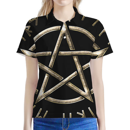 Viking Nordic Runes Pentagram Print Women's Polo Shirt