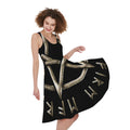 Viking Nordic Runes Pentagram Print Sleeveless Knee Length Dress
