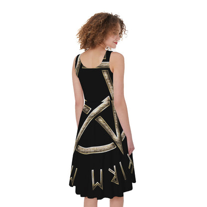 Viking Nordic Runes Pentagram Print Women's Sleeveless Dress
