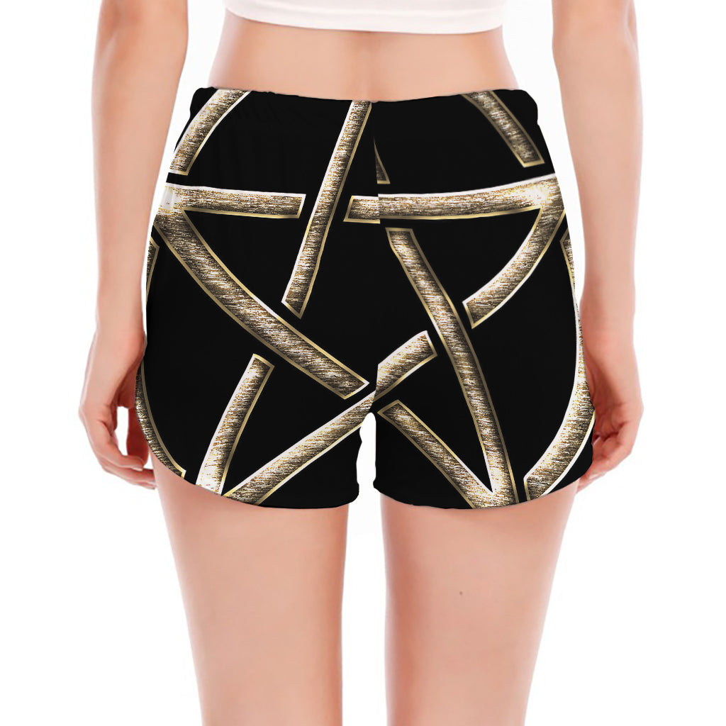 Viking Nordic Runes Pentagram Print Women's Split Running Shorts