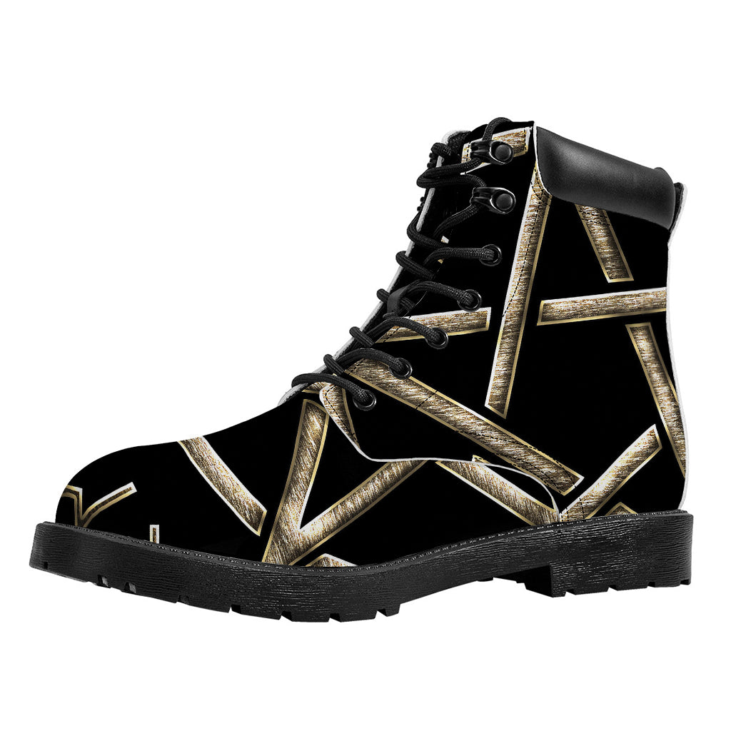 Viking Nordic Runes Pentagram Print Work Boots