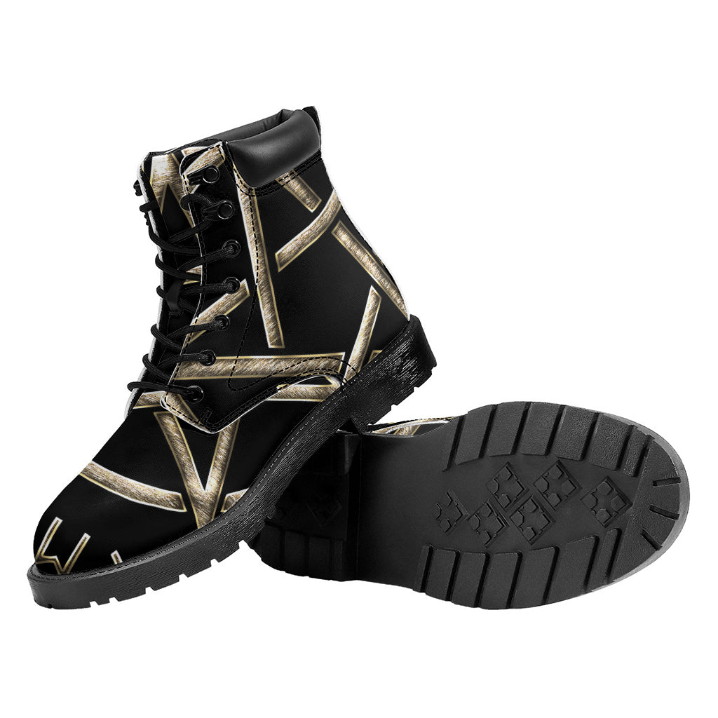 Viking Nordic Runes Pentagram Print Work Boots