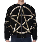 Viking Nordic Runes Pentagram Print Zip Sleeve Bomber Jacket
