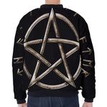 Viking Nordic Runes Pentagram Print Zip Sleeve Bomber Jacket