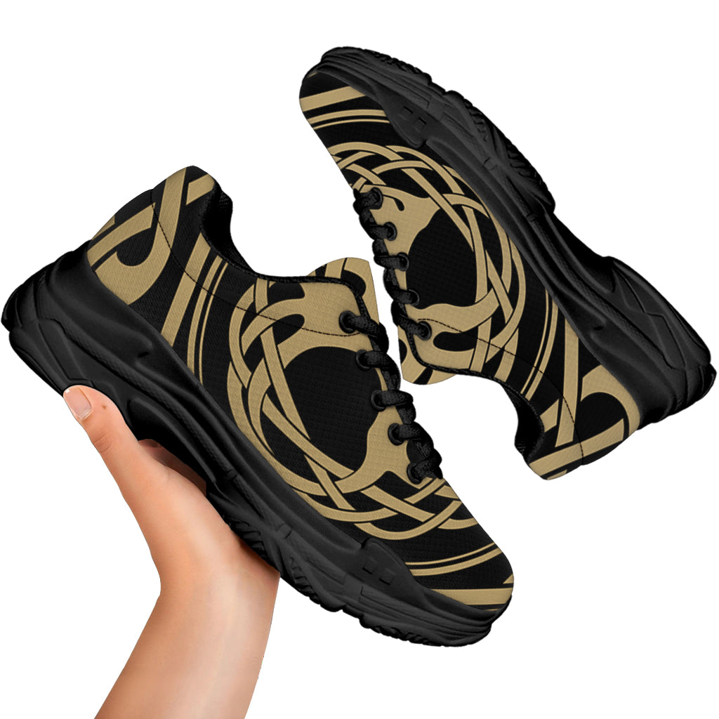 Viking Tree Of Life Print Black Chunky Shoes
