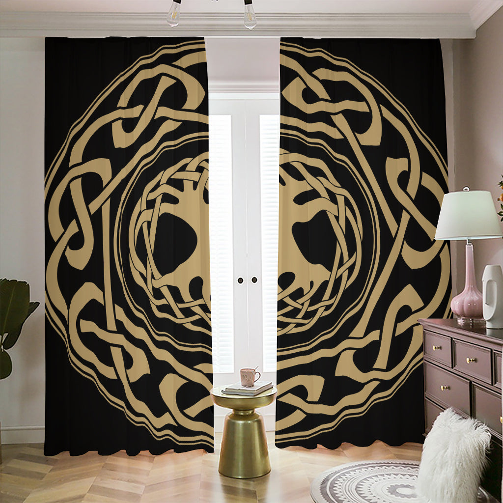 Viking Tree Of Life Print Blackout Pencil Pleat Curtains