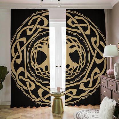 Viking Tree Of Life Print Blackout Pencil Pleat Curtains