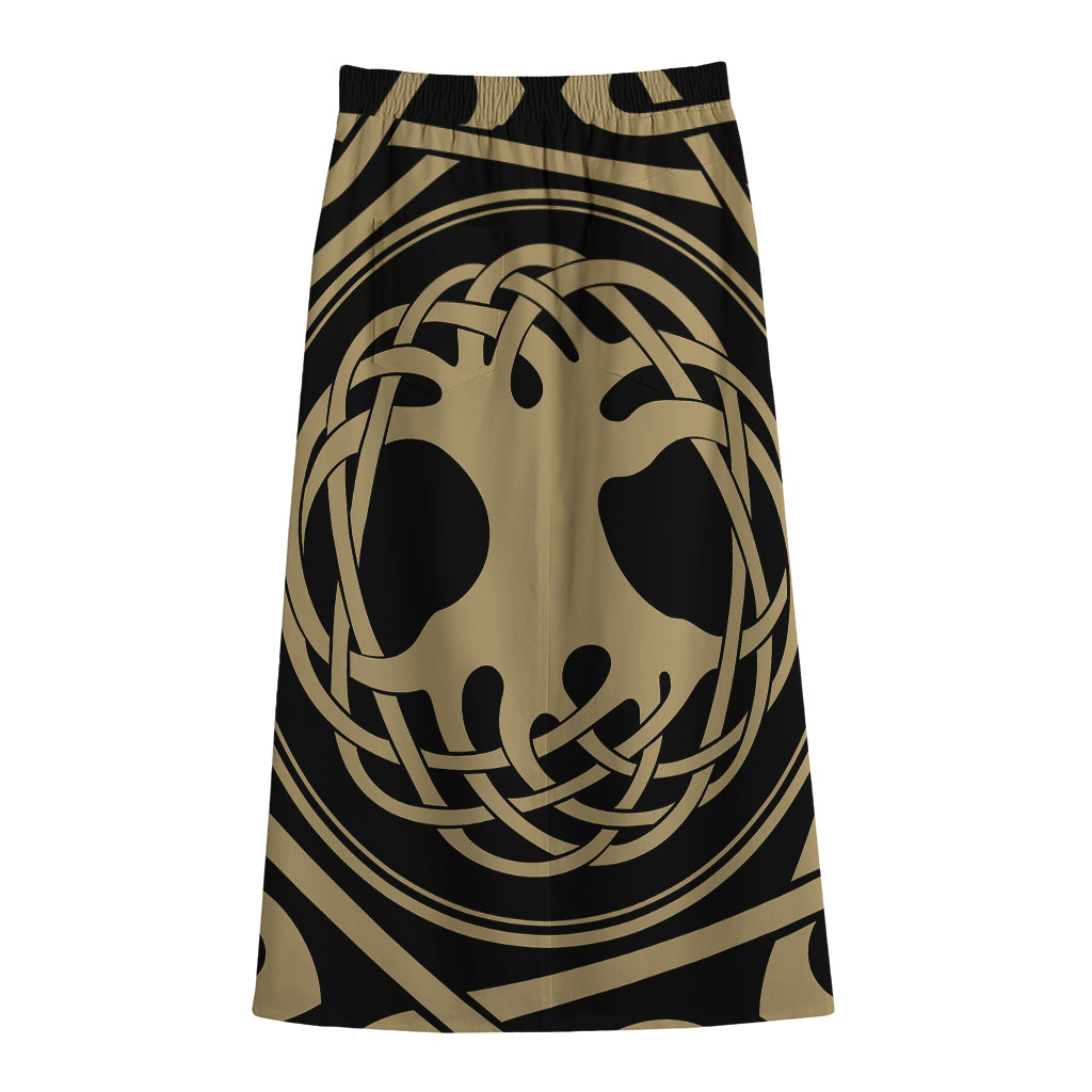 Viking Tree Of Life Print Cotton Front Slit Maxi Skirt