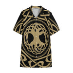 Viking Tree Of Life Print Cotton Hawaiian Shirt