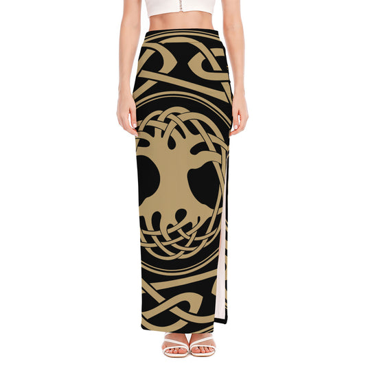 Viking Tree Of Life Print High Slit Maxi Skirt
