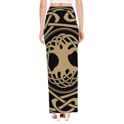 Viking Tree Of Life Print High Slit Maxi Skirt