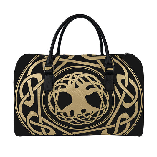 Viking Tree Of Life Print Leather Duffle Bag
