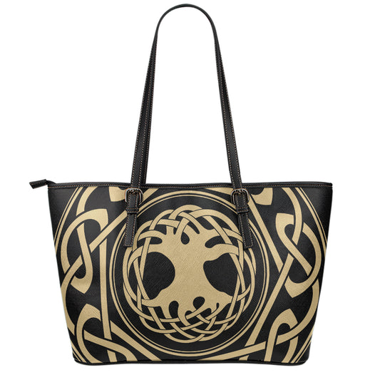 Viking Tree Of Life Print Leather Tote Bag