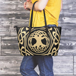 Viking Tree Of Life Print Leather Tote Bag