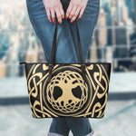 Viking Tree Of Life Print Leather Tote Bag