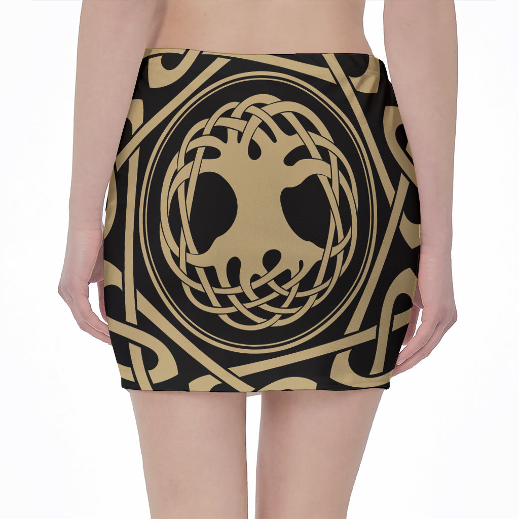 Viking Tree Of Life Print Pencil Mini Skirt