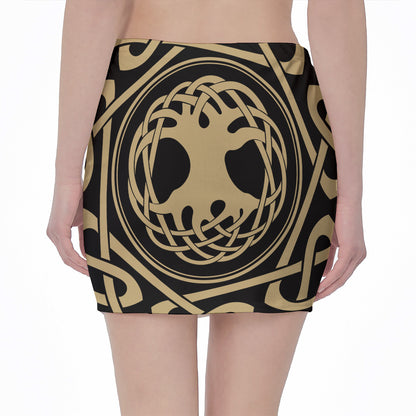 Viking Tree Of Life Print Pencil Mini Skirt