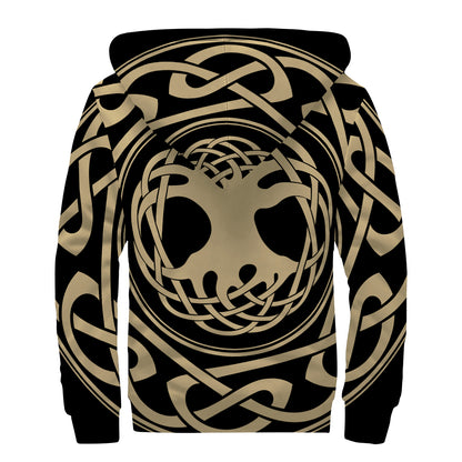 Viking Tree Of Life Print Sherpa Lined Zip Up Hoodie